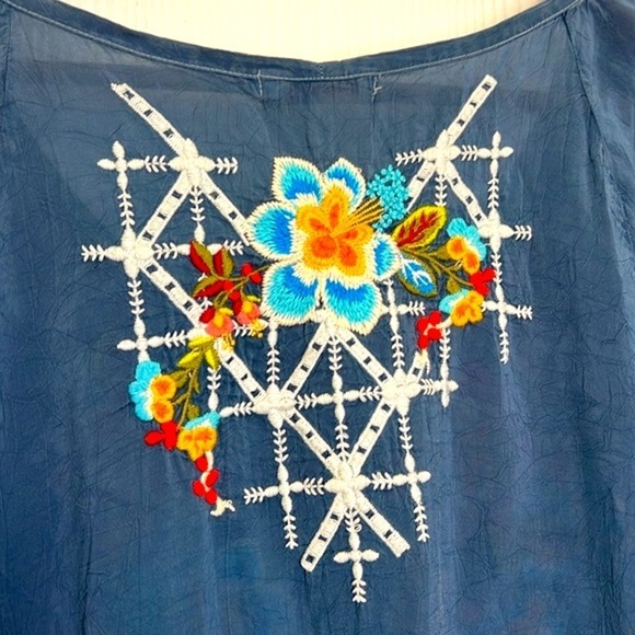 Johnny Was - Blue Embroidered Floral Boho Pullover Long Sleeve Blouse Size Sm - Picture 13 of 14